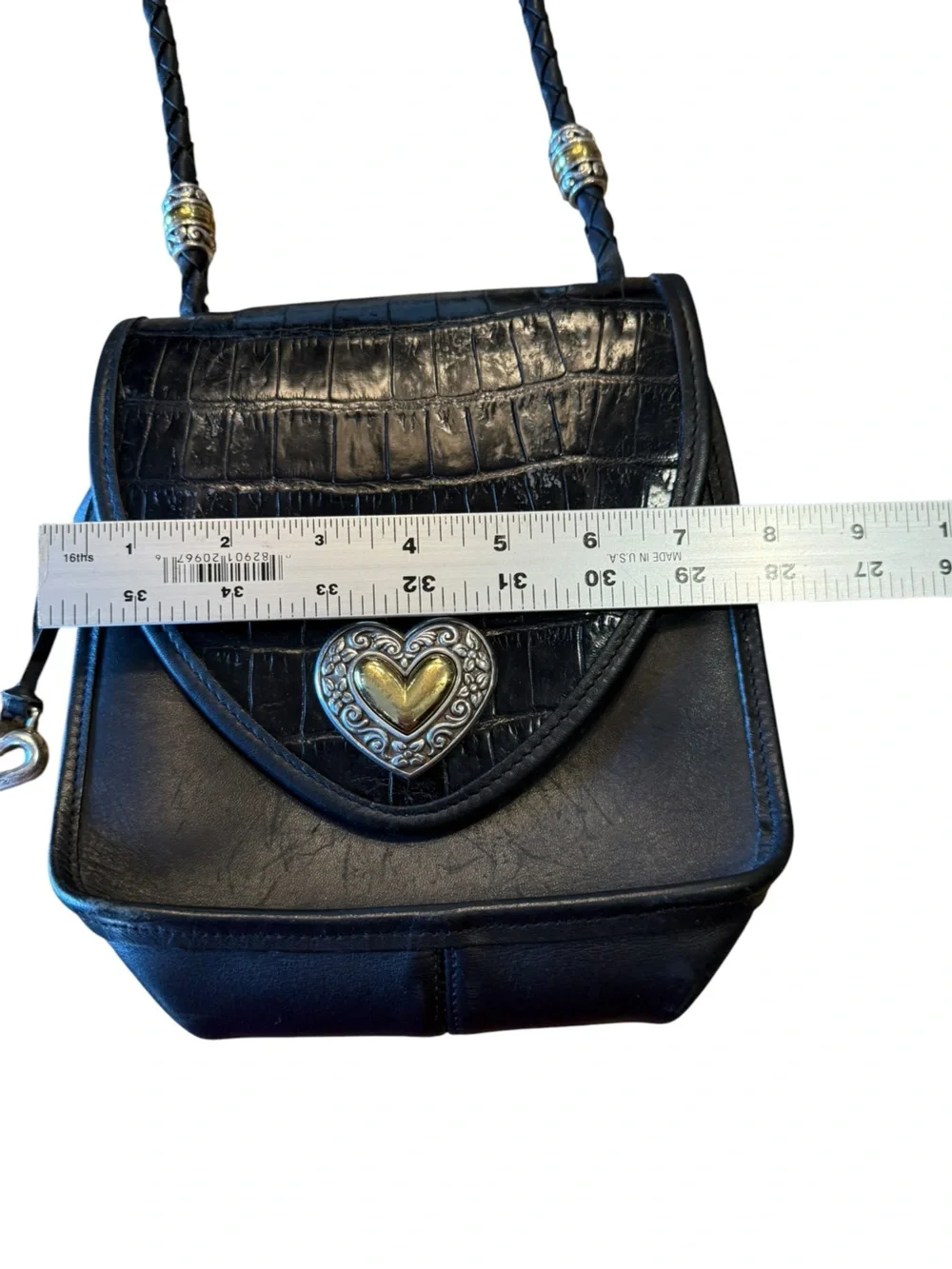 Brighton Black Croc-Embossed Heart Accent Shoulder Bag